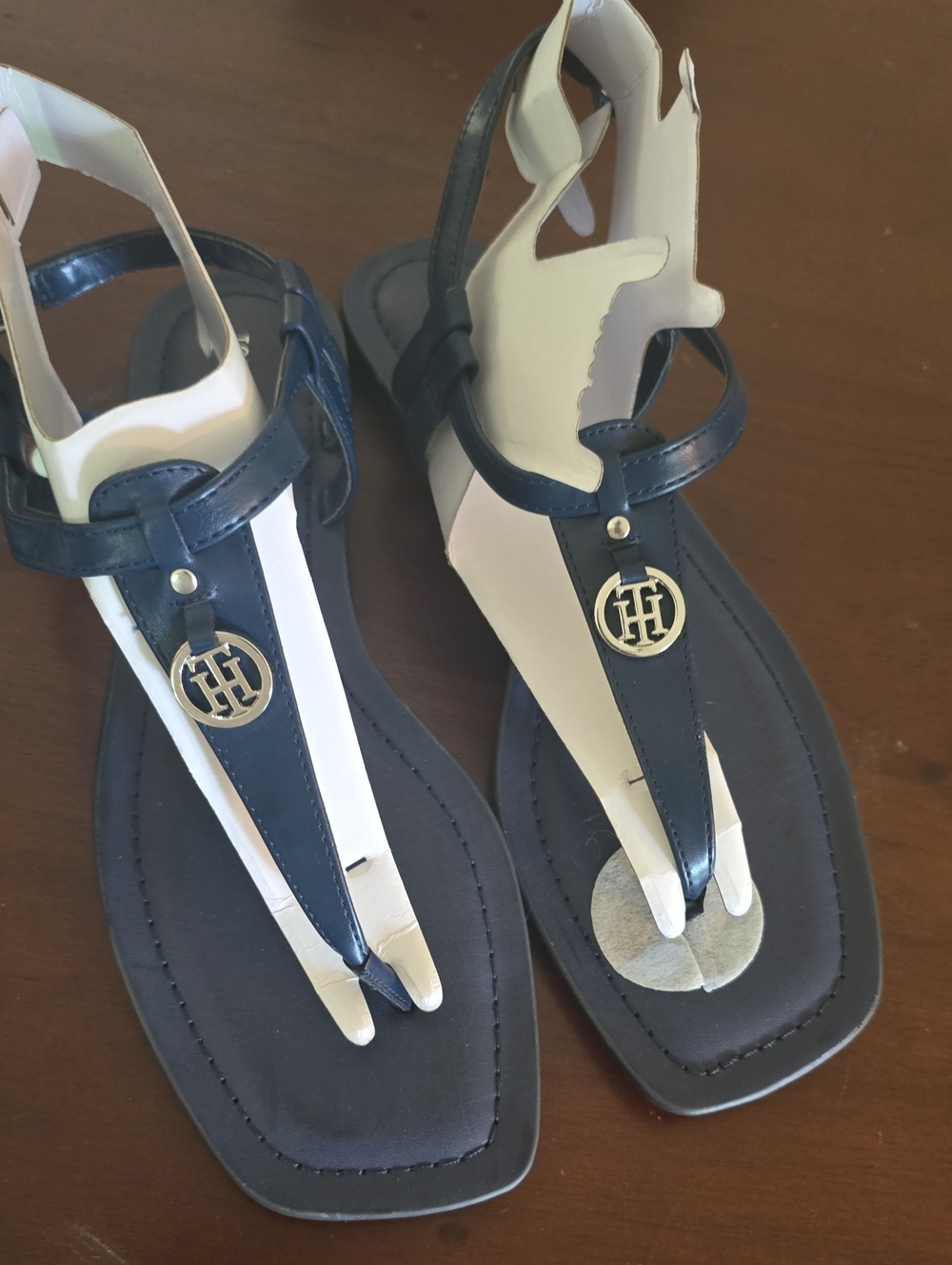 Tommy Hilfiger New In Box Navy  T-Strap Logo Sandals